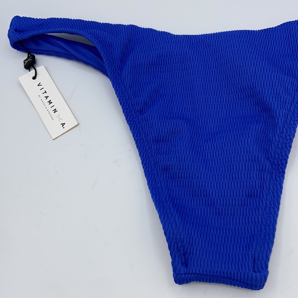 VITAMIN A California High Leg Cheeky Bikini Bottoms Size M/8 S/6 Royal Blue NEW! - Picture 5 of 16